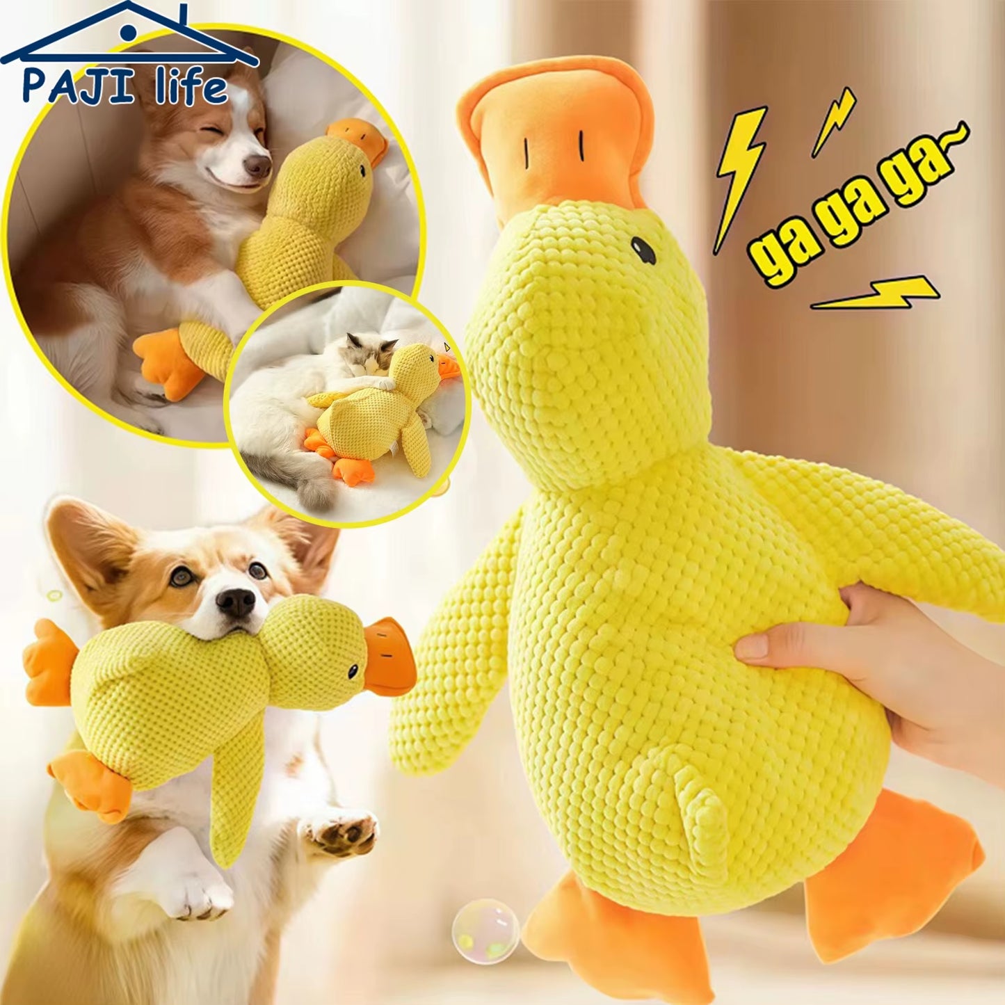 Durable Plush Duck Dog Toy with Quacking Sound - Chew-Resistant Companion for Small and Large Dogs, Promotes Teeth Grinding Relief