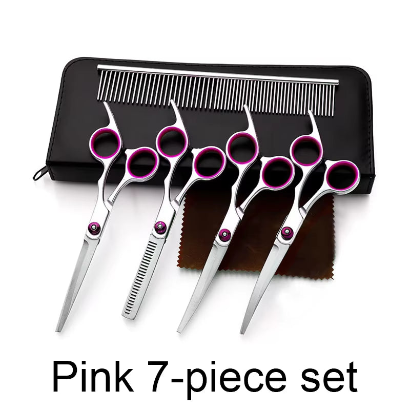 Professional Titanium Coated Dog Grooming Scissors Set with Safety Round Tips for Dogs and Cats
