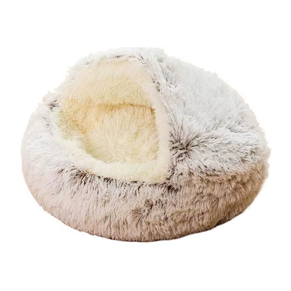 Winter Plush Round Pet Bed - Comfortable Nesting Cushion for Small Dogs and Cats