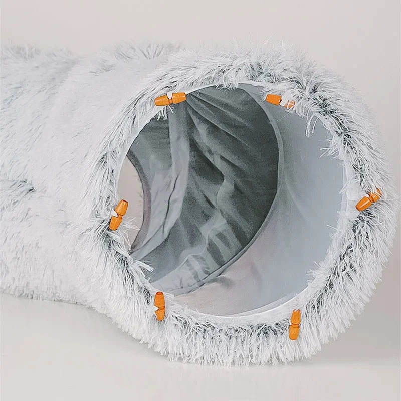 Dual-Function Round Cat Bed and Tunnel Toy - Soft Plush Bed for Small Dogs and Kittens, Winter Kennel Mat