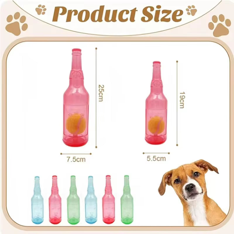 Interactive Dog Chewing Toy: Beer Bottle Design with Tennis Ball and Squeaker for Engaging Playtime