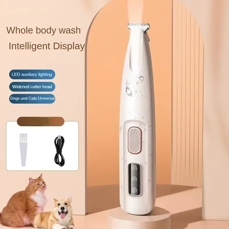 Professional Dog Paw Trimmer with LED Light - Fully Waterproof Pet Hair Clippers Featuring 18mm Wide Blade and LED Display for Grooming