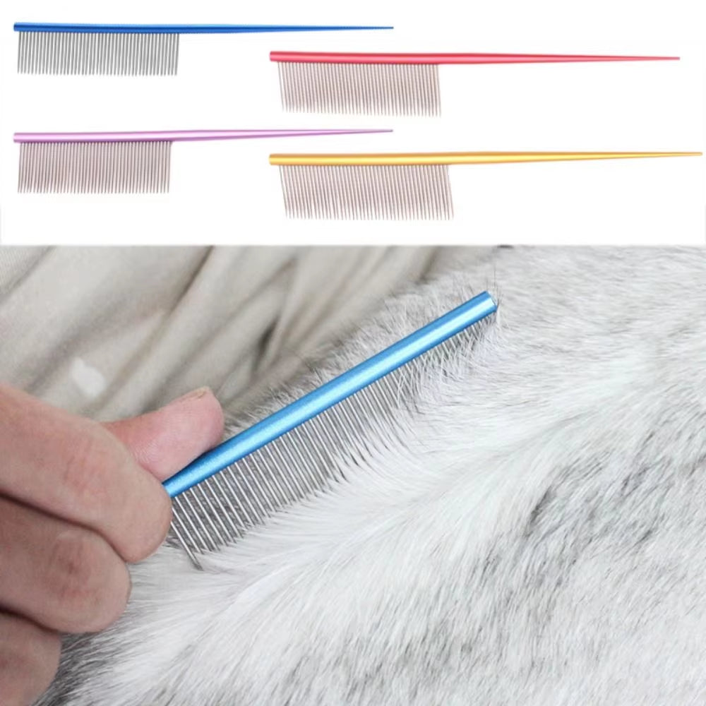 Stainless Steel Pet Flea Comb - Durable and Colorful Dog Grooming Tool with Dense Teeth for Effective Hair Removal