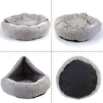 Orthopedic Hooded Dog Bed - Fluffy Round Donut Cuddler for Anxiety Relief, Washable and Nonslip, Ideal for Puppies and Cats