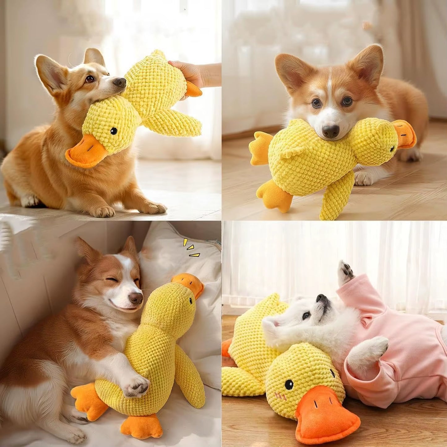Durable Plush Duck Dog Toy with Quacking Sound - Chew-Resistant Companion for Small and Large Dogs, Promotes Teeth Grinding Relief