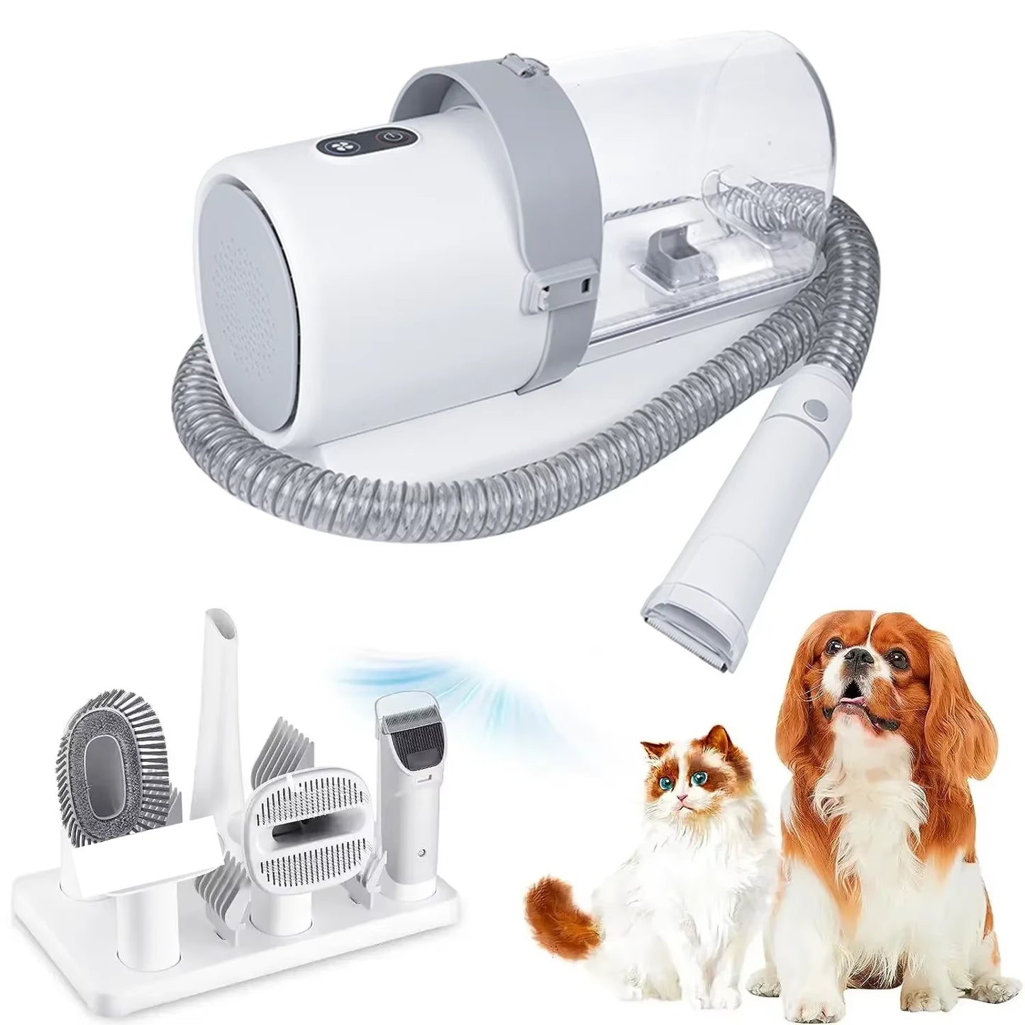 Comprehensive Professional Dog Grooming Kit Featuring 4 Hair Clipper Combs, 2.5L Vacuum Cleaner, and 5 Essential Shedding Tools