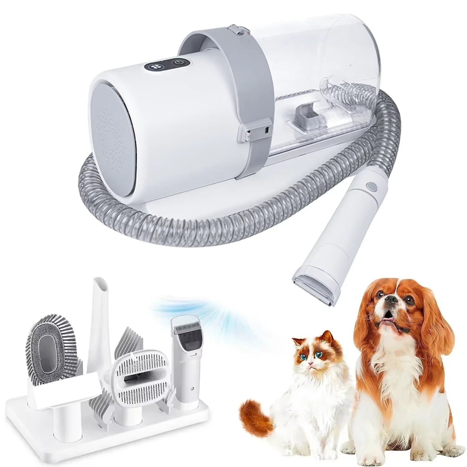 Comprehensive Professional Dog Grooming Kit Featuring 4 Hair Clipper Combs, 2.5L Vacuum Cleaner, and 5 Essential Shedding Tools