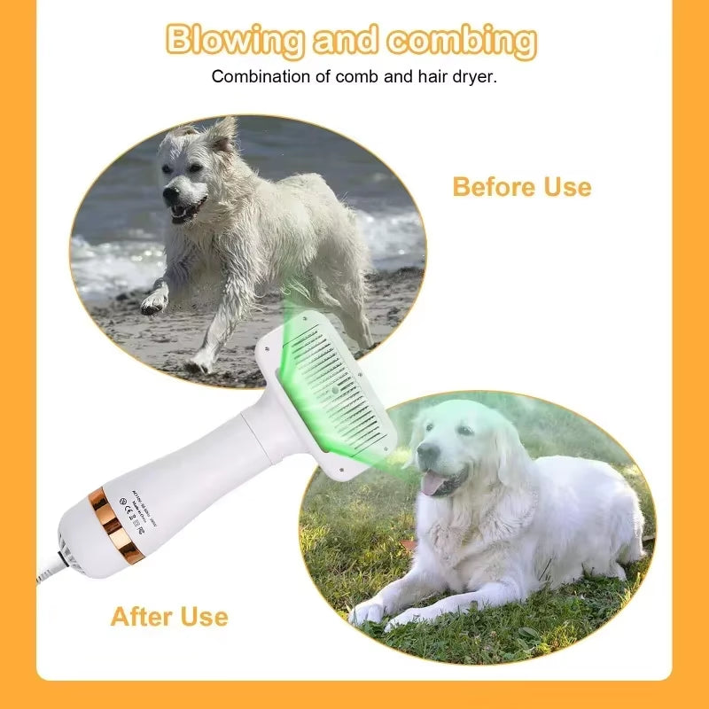 2-in-1 Quiet Pet Dog Dryer and Grooming Brush Kit for Cats and Puppies with Adjustable Temperature