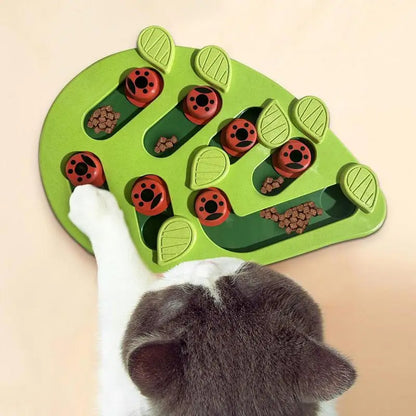 Interactive Cat Food Puzzle and Slow Feeder Toy - Green Leaf Shaped Enrichment and Chew Toy for Dogs and Cats