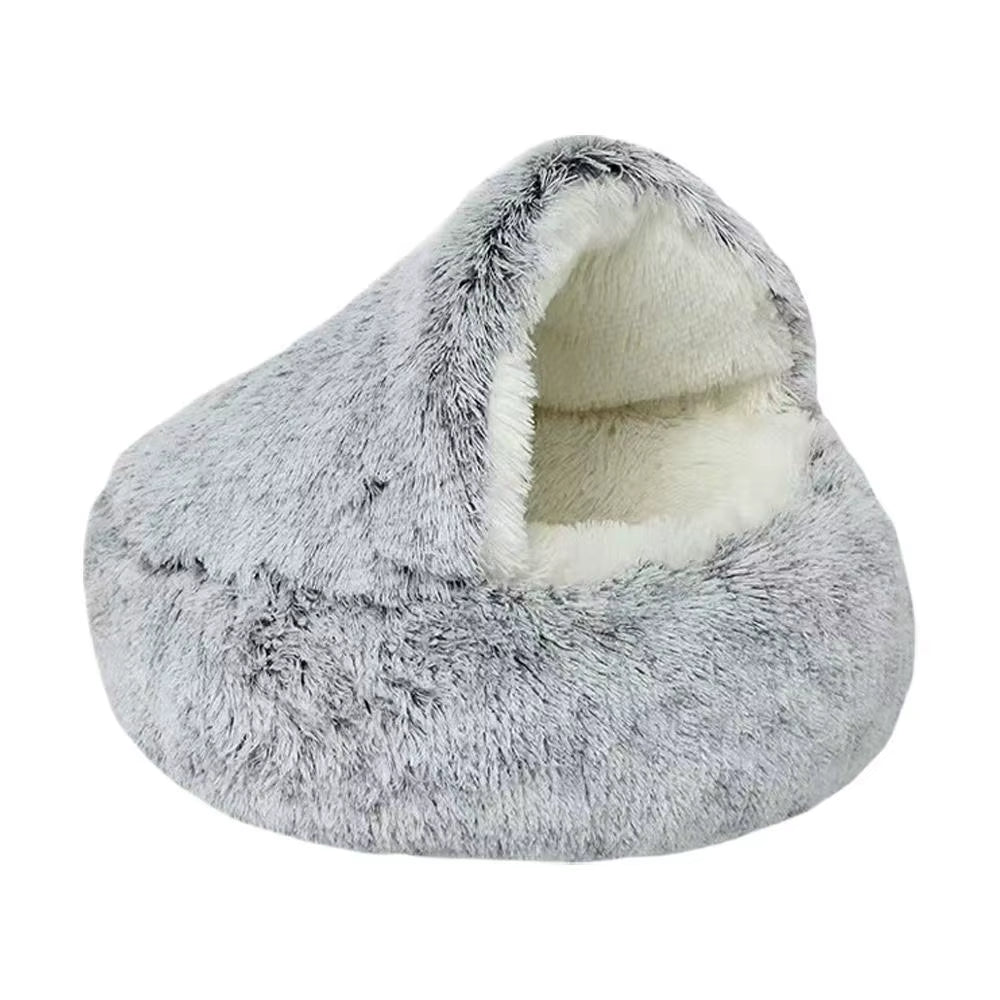 Winter Plush Round Pet Bed - Comfortable Nesting Cushion for Small Dogs and Cats