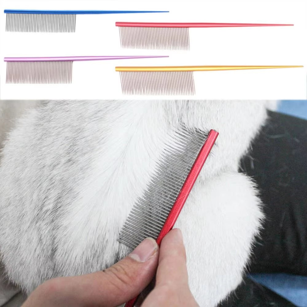 Stainless Steel Pet Flea Comb - Durable and Colorful Dog Grooming Tool with Dense Teeth for Effective Hair Removal